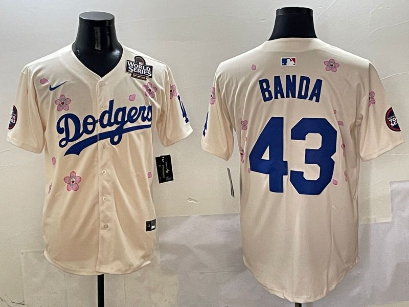 Men Los Angeles Dodgers #43 Banda Cream White Blue Sakura Edition 2025 Nike MLB Jersey style 7->los angeles dodgers->MLB Jersey